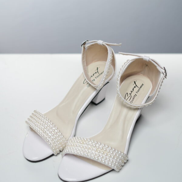 White Pearl Strap Block Heels